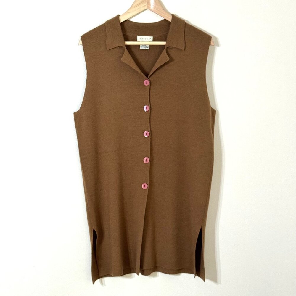 Vtg Paradox Wool Sleeveless Cardigan Sweater Old Money Quiet Luxury Minimalist